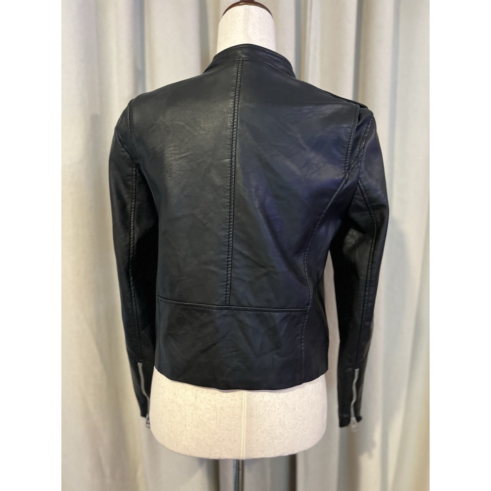 H+M Women's Faux‎ Leather Black Biker Style Jacket Size 6 - Picture 3 of 6